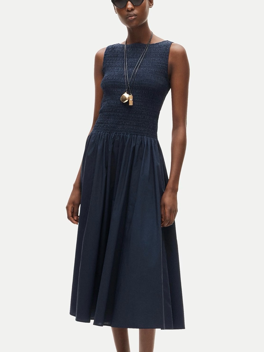 J. Crew Navy Sleeveless Smocked Midi Dress